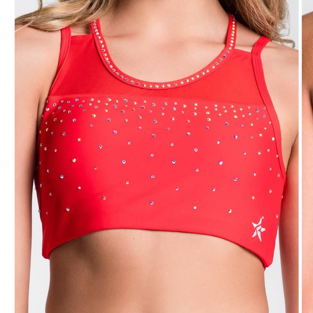 Dazzling Red Sports Bra with Rhinestone Accents